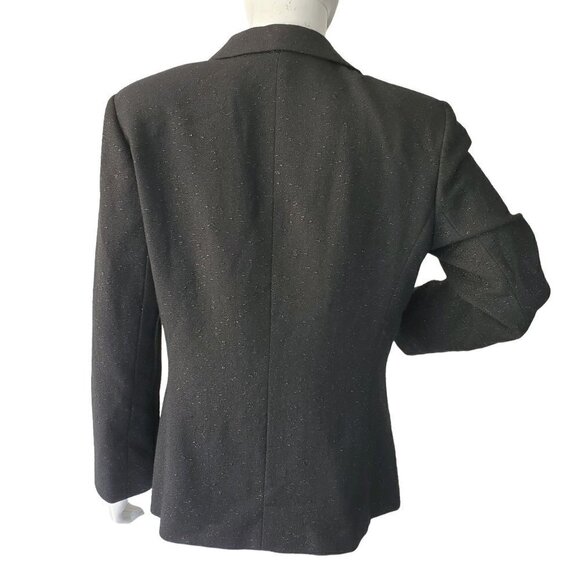 Ellen Tracy Black Wool Blazer 3 Button Jacket Shimmer Lightweight Womens Size 10 - Picture 3 of 10